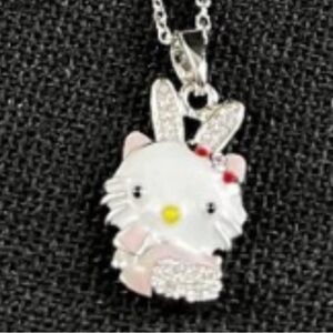 Hello Kitty silver stainless steel Necklace of HK a with bunny ears new
